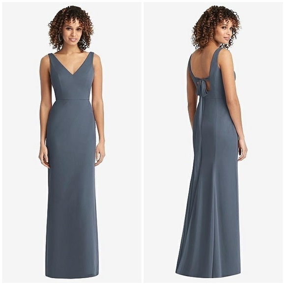 Social Bridesmaids Sleeveless Tie Back Chiffon Trumpet Gown Silverstone Size 16 - Picture 1 of 7